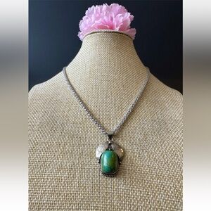 Elegant Vintage Fruit Shape Green Tibetan Turquoise Pendant Set In Silver 5.41gr